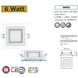 2x 6W led Panel Glas Abdeckung Einbaustrahler Spot Deckenbeleuchtung Unterputz Einbauleuchte Kaltweiß 480 lm 96x96 mm Eckig