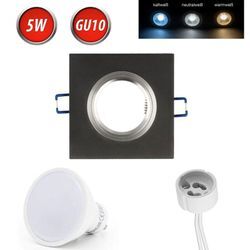 Einbaustrahler GU10 Einbaurahmen Glas Einbauleuchte Ø75mm Bohrloch inkl. GU10 5W Warmweiß led Leuchtmittel Schwarz Frosted Eckig