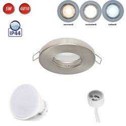 LED Line IP44 Deckenleuchte Einbaurahmen Wasserdicht Einbaustrahler Lampe Spot Einbau Leuchte Rund Satin aus Aluminium mit GU10 Fassung 5W