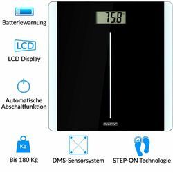 Deuba - Personenwaage Digital Körper Waage 180kg schwarz hochpräzises DMS-Sensorsystem lcd Display gehärtetes Sicherheitsglas Automatische