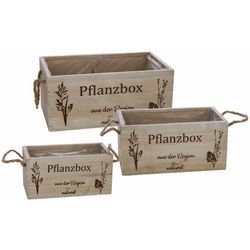 Holz Pflanzbox mit Folie 3er Set - 29 / 24 / 20cm - Garten Deko Blumen Kräuter Kasten