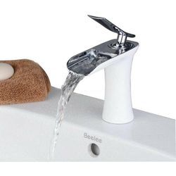 Waschtischarmatur Wasserfall Wasserhahn Bad Mischbatterie Modern Einhebel Waschbecken Armatur für Badezimmer Waschtisch, Weiße Malerei und Chrom