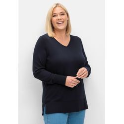 Pullover aus leichtem Strick, mit V-Ausschnitt, tiefblau, Gr.40/42