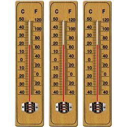 DEUBA® 3x Garten Thermometer mit Celsius Fahrenheit Skala Haushalt Analog Außenthermometer Aufhängung Wetterstation Holz