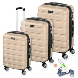 Veska Hartschalenkoffer Kofferset "Nizza" 3 teilig mit TSA Zahlenschloss 4 Rollen ABS-Hartschale, Reisekoffer Trolley Rollkoffer Koffer - champagner