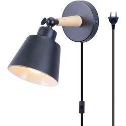 Axhup - Wandleuchte mit EU-Stecker, Moderne Wandlampe Innen mit Lampenschirm im Metall & Holz, Wandstrahler Art Licht Decor für Wohnzimmer