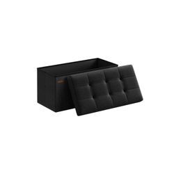 SONGMICS Sitzbank sitzhocker, 76/110cm mit Stauraum, klappbare Sitztruhe, Fußbank, schwarz