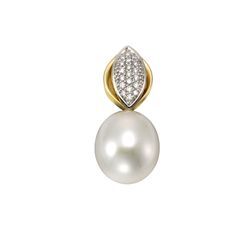 Orolino Anhänger Gold 585 mit weißer Perle 10,5-11mm + 19x Brillant zus. 0,09ct.