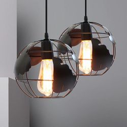 Axhup - Pendelleuchte Vintage, Stil-Industri Hängeleuchten im Ø20 cm Globus Design, Decken Lampe Kugel E27 für Wohnzimmer Esszimmer Flur Schwarz