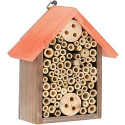 Relaxdays Insektenhotel, Nisthilfe für Bienen, HBT 20 x 17 x 8,5 cm, Garten, Balkon, Bienenhotel, Holz, braun/orange