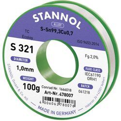 S321 2,0% 1,0MM SN99,3CU0,7CD 100G Lötzinn, bleifrei bleifrei, Spule Sn99,3Cu0,7 ORH1 100 g - Stannol