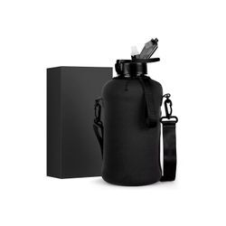 MDHAND Trinkflasche 2.2L BPA-freie Wasserflasche mit Strohhalm, Mit Becherhalter und Trageschlaufe, schwarz