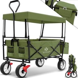 KESSER® Bollerwagen faltbar mit Dach Handwagen Transportkarre Gerätewagen inkl. 2 Netztaschen und Einer Außentasche klappbar Vollgummi-Reifen bis 100 kg Tragkraft Mit Vorderrad-Bremse