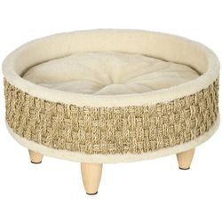 Pawhut - Haustierbett für Katzen und Hunde, Seegras, waschbares Kissen, 48 cm x 48 cm x 24,5 cm, Beige + Khaki - Natur - Beige+Khaki