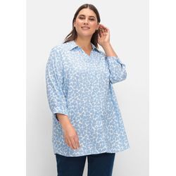 Bluse mit Herz-Alloverprint und 3/4-Ärmeln, blau gemustert, Gr.42