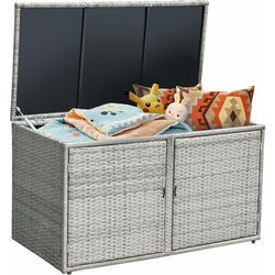 Costway - Auflagenbox Rattan 335L Stauraum, Kissenbox mit Doppeltüren & Ablage, Truhenbank Sitzbank für Terrasse Garten Balkon 115x60x65cm, Grau