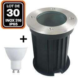 30er-Pack Bodeneinbaustrahler Rund Edelstahl 316 Außen IP65 + GU10 7W Glühlampe Warmweiß 2700K