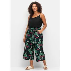 Sommerhose mit tropischem Print, in Culotte-Form, schwarz gemustert, Gr.44