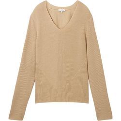 TOM TAILOR Strickpullover, V-Ausschnitt, für Damen, beige, XS