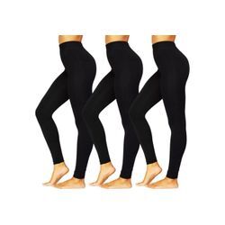 TEXEMP Thermoleggings 3er Pack Damen Thermo Leggings Baumwolle Hose Winter Warm (Spar-Set