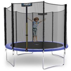 KINETIC SPORTS Trampolin Outdoor SALTO Ø 183/244/305/366/400/430/490 cm - Kindertrampolin Set mit Leiter, Netz, Randpolster, USA Sprungtuch - Gartentrampolin, bis zu 160kg Blau Ø 305 cm Ø 305 cm, Blau