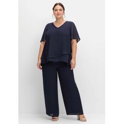 Georgette-Overall im Lagenlook, mit weitem Bein, marine, Gr.40