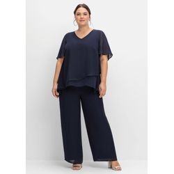 Georgette-Overall im Lagenlook, mit weitem Bein, marine, Gr.42