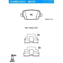 ATE Bremsbelagsatz, Scheibenbremse hinten rechts links mit Zubehör für FORD ME6G9J-2M008-GA 1682005 1477803 13.0460-2723.2