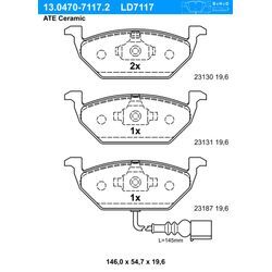 ATE Bremsbelagsatz, Scheibenbremse Ceramic links rechts für SKODA SEAT VAG 1J0698151G 8Z0698151A JZW698151 13.0470-7117.2