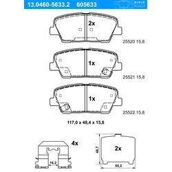 ATE Bremsbelagsatz, Scheibenbremse hinten rechts links mit Zubehör für HYUNDAI KIA 58302-2WA70 58302-2WA90 58302-2PA70 13.0460-5633.2