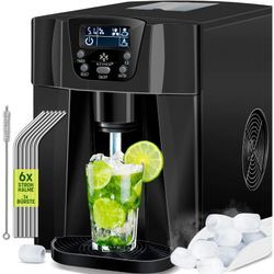 Kesser - Eiswürfelbereiter Eiswürfelmaschine Edelstahl 100W Ice Maker 12 kg 24 h 2 Würfelgrößen Zubereitung in 6 min 2 Liter Wassertank Schwarz