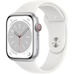 Apple Watch Series 8 (GPS + Cellular) 45mm Aluminiumgehäuse silber, Sportband weiß