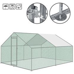 Vingo - Freilaufgehege Hühnerhaus 3 x 4 x 2 m Outdoor Hühnerstall Dach Geflügelstall, Verzinkter Stahl Kleintierstall Freigehege mit Sonnenschutz