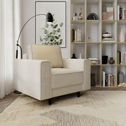 Ohrensessel Nela - Polstersessel mit Samtstoff, Beine - Loungesessel - Modernes Stil (Beige - Lincoln 03) - Beige