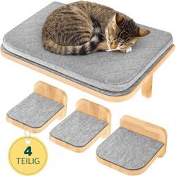 HAPPYPET Katzen Kletterwand Set 4-teilig für große Katzen – Wandkratzbaum mit Katzenbett, inkl. 3 x Katzenstufen Luxus Katzenwand Stabil, Katzenregal aus Massivholz, belastbar bis 45 Kg 2 Stufen M, 1 Stufen L Kletterwand Set 3 M/L