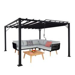 Pergola MCW-L40, Garten Lamellen-Pavillon Terrassenüberdachung, 8cm-Alu-Gestell Stoff/Textil, 3x3m anthrazit