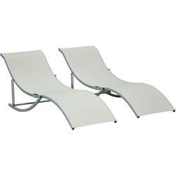 Outsunny - 2er Set Sonnenliege Gartenliegen Stoffliege Relaxliege ergonomisch Aluminium Texteline Beige 165 x 61 x 63 cm