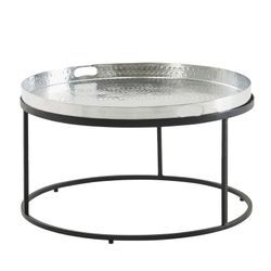 KADIMA DESIGN Couchtisch mit Hammerschlag-Struktur: Abnehmbares Tablett, Hammerschlag-Struktur, 62x62x36 cm, Aluminium und Eisen, silber-schwarz.