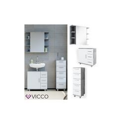 VICCO Badmöbel Set ILIAS Weiß Beton Bad Spiegel Kommode Unterschrank Badschrank