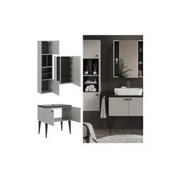 Vicco Badmöbel-Set Gerta in Grau-Schwarz, Badezimmer-Set, moderne Badserie, Spiegelschrank, Waschbeckenunterschrank, Hängeschrank mit 2 Türen