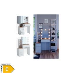 Vicco Schminktisch Frisiertisch Kosmetiktisch Conrada Weiß Sonoma Schminkspiegel 80x132 modern LED Beleuchtung Schlafzimmerkommode Schminkkommode Schublade Spiegelschrank Frisierkommode Make-Up-Tisch