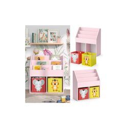 Vicco Kinderbücherregal Luigi 72 x 79 cm, Rosa, Kinderzimmerregal, mit Faltboxen