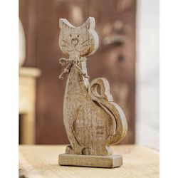 Dekoleidenschaft - Dekofigur Katze aus Mango Holz, 30 cm hoch, sitzend, Tierfigur