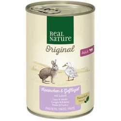 REAL NATURE Original Nassfutter Katze, Adult, Kaninchen & Geflügel mit Leinöl 24x400 g