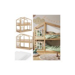 Vitalispa Doppelstockbett Maja 200 x 90 cm Natur mit Leiter, Etagenbett, 2 Kinder, Matratze