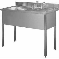 Inox-Spüle 120 x 60 ein Becken, ein Abtropfbecken rechts mit Fußgestell