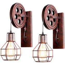 Axhup - 2er Wandleuchte Innen, Vintage Wandlampe mit Eisen Käfig, Wall Beleutung im Stil Industrial für Wohnzimmer Schlafzimmer - Roter Rost