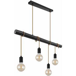 Hängelampe Pendelleuchte 4 flammig Esstisch Holzlampe Wohnzimmerlampe zum Wickeln, Metall, schwarz, 4x E27 Fassungen, LxBxH 90x6x120 cm