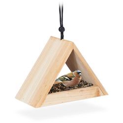 Vogelhaus zum Aufhängen, unbehandelt, Futterhaus für Wildvögel, Garten & Balkon, Holz, hbt 16x23,5x12cm, natur - Relaxdays