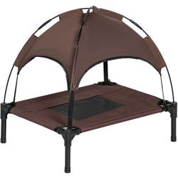 Erhöhtes Hundebett mit Baldachin, Haustierbett, Hundeliege outdoor mit Dach, Atmungsaktiv, Taftstoff für Camping Kaffee 61 x 46 x 62 cm - Pawhut